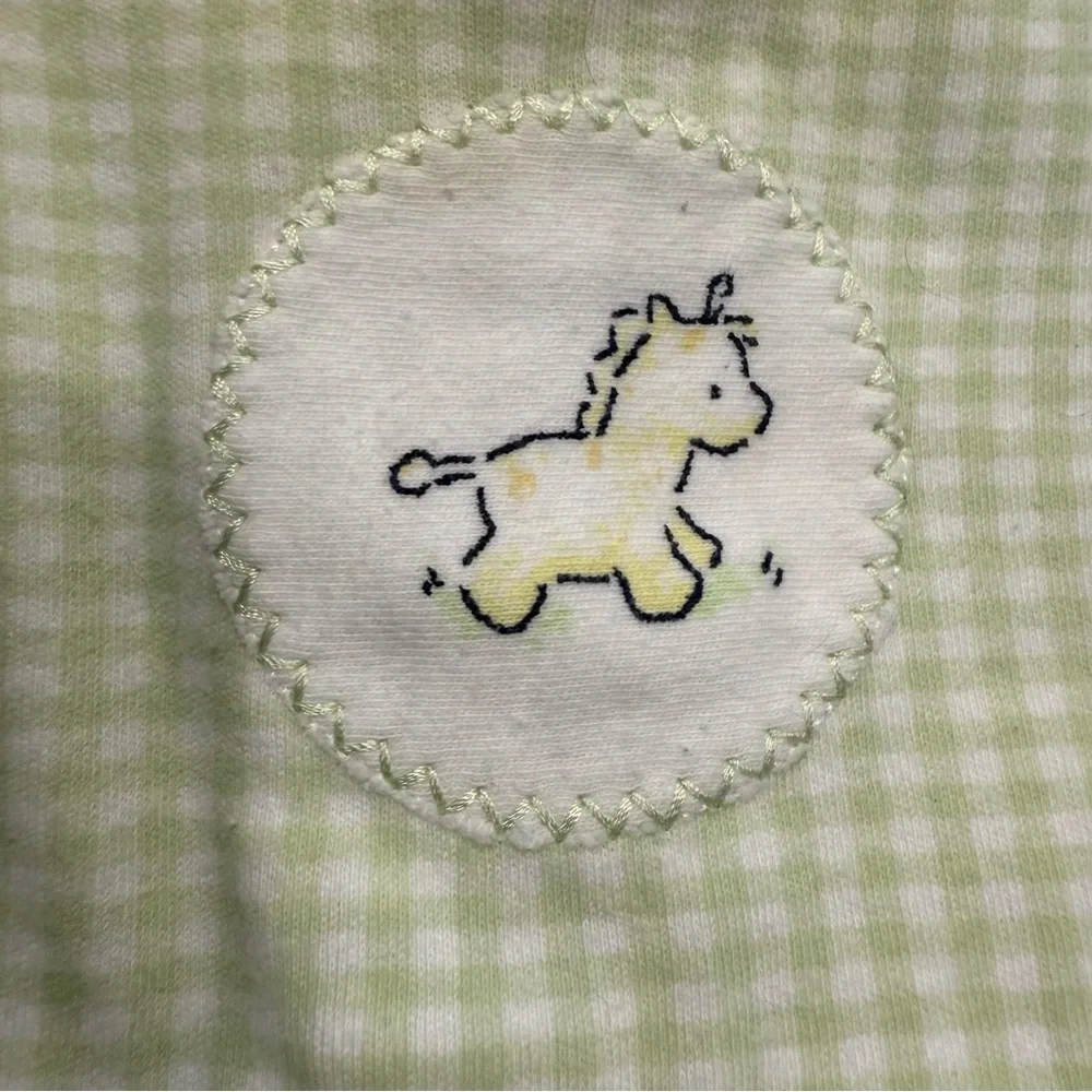Y2K The Children's Place Light Green Baby Romper Unisex Giraffe Size 6-9 Months